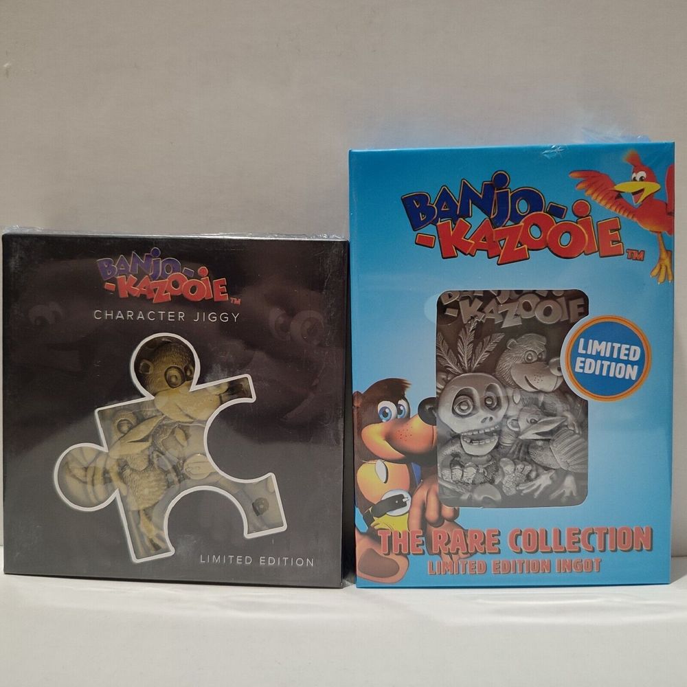 Banjo Kazooie Jiggy Piece And Character Sculpture Ingot Figurine Metal Cards Set